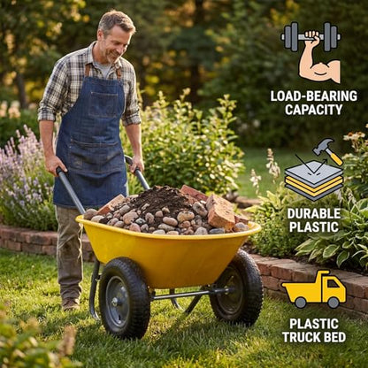 600 Lbs Garden Wheelbarrow with All Terrain 2 Wheel Wagon Cart Steel Frame - color: Yellow