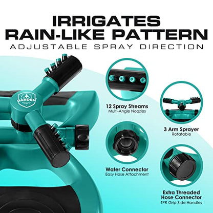 Sprinklers for Yard - 360° Rotating Lawn Sprinkler, Heavy Duty Weighted - color: GREEN