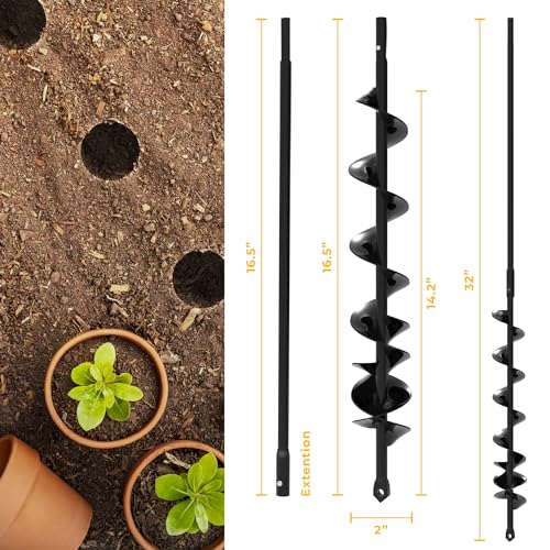 Auger Drill Bit for Planting 2x32'' - with Extension -3/8'' Hex Drive Drill - size: 2" x 32"