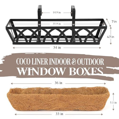 2 Pack 36IN Window Box Planter Basket w/Adjustable Brackets (S1) - color: Set 2