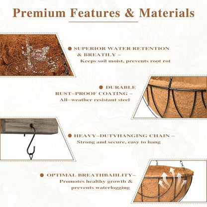 4 Pack Hanging Planter for Outdoor Plants 12 inch Metal Hanging Flower Basket with Coco Coir Liner Round Wire Plant Holder Chain Flower Pots Outdoor Garden Decoration Watering Hanging Baskets（DQ） - size: 12" x 4 Pack, style: Earth