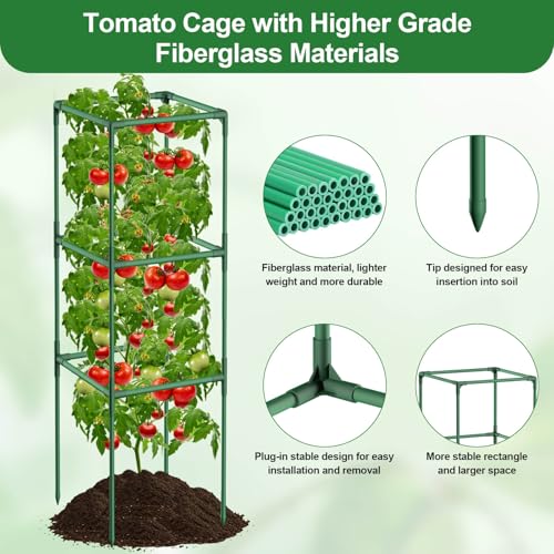 Lezmarket 3 Pack Tomato Cages for Garden, Tomato Trellis for Raised Garden Bed with Plant Clips and Twist Ties for Climbing Plants, 43 inches - size: 3 Pack