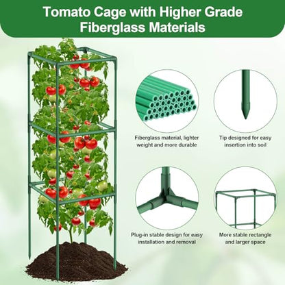 Lezmarket 3 Pack Tomato Cages for Garden, Tomato Trellis for Raised Garden Bed with Plant Clips and Twist Ties for Climbing Plants, 43 inches - size: 3 Pack