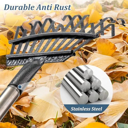 Garden Leaf Rake, 8.5" Head, 36-74 " Adjustable Handle, Sturdy Steel Tines - color: matte black, size: 11tine