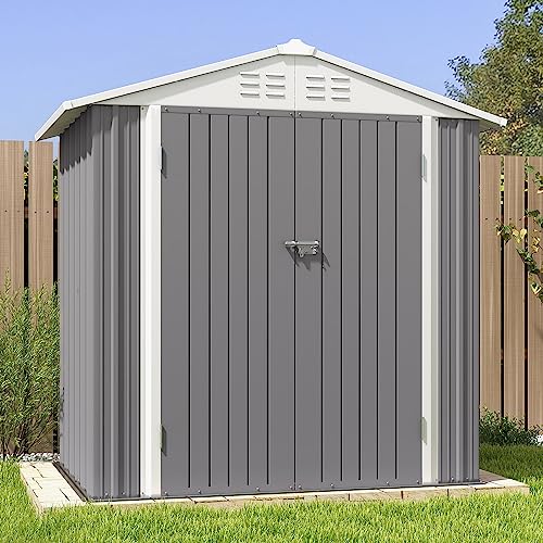 Patiowell 6x4 FT Outdoor Storage Shed, Metal Outdoor Sheds with Vents&Lock - color: Gray, size: 6x4 FT
