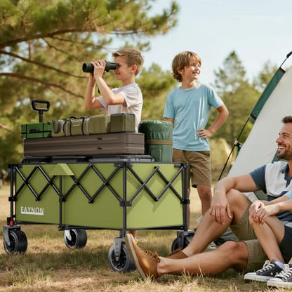 46" L Collapsible Foldable Extended Wagon, 500LB Weight Capacity with 280L Heavy Duty Folding Cart,Utility Wagon with All-Terrain Beach Wheel & Drink Holders,Green - color: Green
