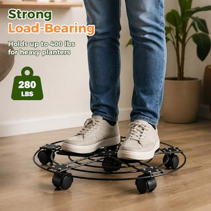 2 Packs 17.5" Extra-large Metal Plant Caddy with 6 Wheels Iron Rolling Plant Stands Heavy-duty Plant Roller Base Pot Movers Indoor Outdoor Wheeled Plant Dolly with Casters Planter Coaster Trolley - size: 17.5" - 2 packs
