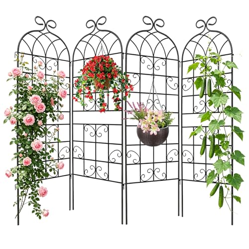 YOBAZAN 72x80in Rustic Iron Arch Decoration Garden Trellis with Black Metal Coating – Perfect for Supporting Climbing Plants Outdoor, Roses, Vines, Flowers, and Vegetables. - style: 4 Pack