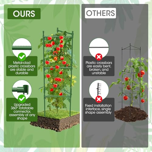 6 Pack Tomato Cage,Tomato Cage for Raised Garden Bed, 48'' Tall Tomato TrellisTriangle or Square Cages for Garden,Pots, Plant Cages & Supports（Green, Extra Bold ） - style: 6 pack