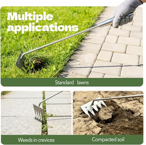 2Pcs Weed Puller Tool - 2026 Portable Manual Weeding Tools Gardening, 5 Teeth Head Stainless Steel Hand Garden Weeding Rake, Weed Remover Tool for Gardening Backyard Yard Farm Planting - color: Silver-2pcs
