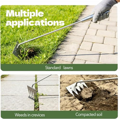 2Pcs Weed Puller Tool - 2026 Portable Manual Weeding Tools Gardening, 5 Teeth Head Stainless Steel Hand Garden Weeding Rake, Weed Remover Tool for Gardening Backyard Yard Farm Planting - color: Silver-2pcs