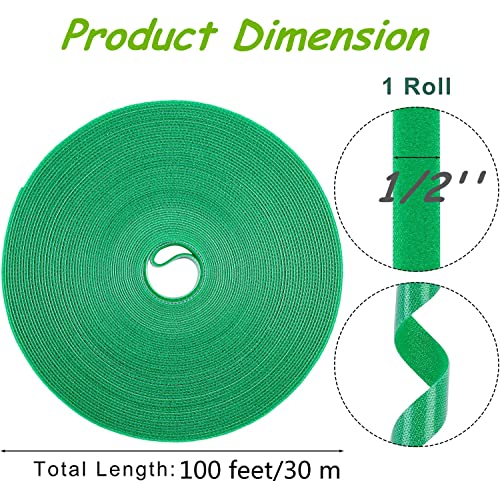 Kecoya 100 Feet Green Garden Tape Plant Ties for Climbing Plant Garden Ties Plant Tape, 1/2'' Wide Reusable Garden Tape Plant Support for Climbing Plants, Flowers, Vine, Tomato Ties Adjustable.
