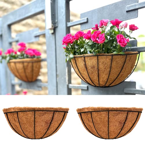 LaLaGreen Wall Planter (14 in, 2 Pack) Black Coco Liner Fence Flower Pots - size: 14" x 2 Pack