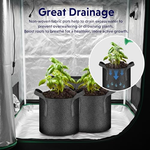 iPower 7 Gallon 5 Pack Grow Bags Nonwoven Fabric Pots Aeration Container with Strap Handles for Garden and Planting, 5-Pack Black, 7 Gallon - color: 5-pack Black, size: 7 Gallon Standard