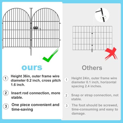 Garden Fencing Animal Barrier 24 Panels, 32 in(H) x 54 Ft(L) No Dig Fences for Dogs, Black Rustproof Metal Wire Garden Fence with Gate, Temporary Dog Fence for Patio Outdoor Yard - size: 32''(H)-24panels-54ft(L)