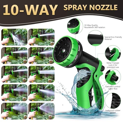 Garden Hose 100 ft Water Hose Flexible Heavy Duty Outdoor Lightweight No Kink Long Non-Expandable High Pressure Flat Hoses Pipe 100’ Strong 3/4’’ Brass Fitting for Outside Yard Lawn Car Wash - size: 100FT