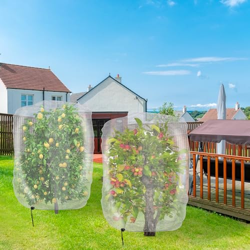 4 Pcs Insect Bird Barrier Tree Net with Drawstring, 4.9 x 3.2 Ft Garden Bird Netting Plant Cover, Fruit Tree Netting for Protect Plants Fruits Flowers from Insect Bird Eating - color: 4 Pcs, size: 4.9x3.2 ft