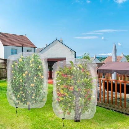 4 Pcs Insect Bird Barrier Tree Net with Drawstring, 4.9 x 3.2 Ft Garden Bird Netting Plant Cover, Fruit Tree Netting for Protect Plants Fruits Flowers from Insect Bird Eating - color: 4 Pcs, size: 4.9x3.2 ft