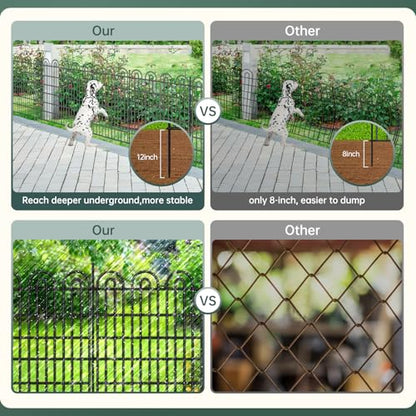 15 Panels Tall Garden Animal Barrier Fence with Gate, 33 in(H) X 36.8 ft(L) No Dig Decorative Garden Fence Outdoor for Yard, Heavy Duty Rustproof Metal Edging Border for Dog, Rabbits