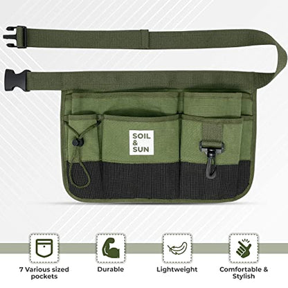 Soil & Sun Garden Tool Belt for Women, Tool Apron, Utility Belt Women, Teacher, Canvas Waist Apron with Pockets,Garden Aprons - color: Green