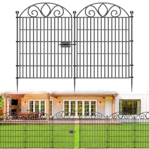 No Dig Garden Fence Outdoor for Yard, 10 Panels with Gate - size: 34 in(H) X 22 ft(L)