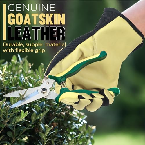 HANDLANDY Leather Gardening Gloves, Leather Work Gloves for Men Women - color: Beige-black (1 Pair), size: Small