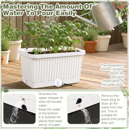 3 Pcs Large Rectangular Planter Boxes Outdoor, White, 20 Inches - color: White, size: 20 Inches