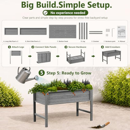 YEFU 48" Raised Garden Bed with Legs, HIPS Outdoor Garden Bed, Grey - color: Gray, size: 48"×24"×30"