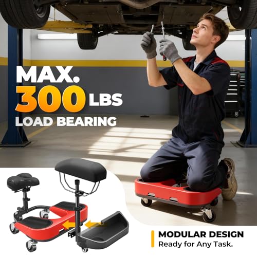 Auto Dynasty Kneeling/Sitting Creeper w/Seat & Chest Support, 300Lb Rolling
