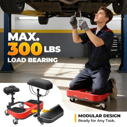 Auto Dynasty Kneeling/Sitting Creeper w/Seat & Chest Support, 300Lb Rolling
