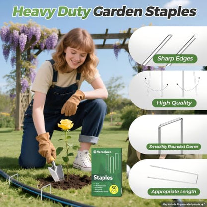 Verdeluxe 50 Pack Garden Staples,6 Inch 11 Gauge Galvanized Garden Stakes - size: 6inch/50pcs