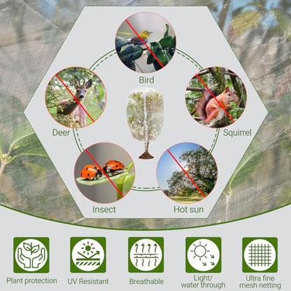 Bird Netting for Garden Protection, 2 Pack Garden Netting Pest Barrier with Zipper Drawstring, 3.3x4.6FT Mosquito Net Tomato Protective Cover Plant Netting for Cicadas Vegetables Blueberry Bushes - size: 2PCS 3.3×4.6FT