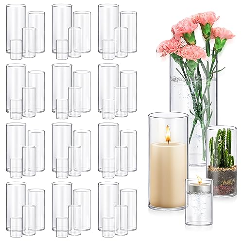48 Pack Glass Cylinder Vases 4,6,8,10 Inch Tall Clear Flower Vase Hurricane Floating Candle Holder for Table Centerpiece Wedding Home Decor - size: 48 Pack(4,6,8,10 Inch )