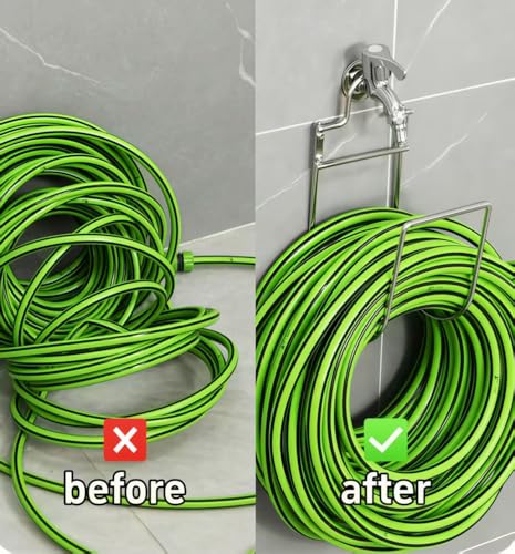 Garden Hose Holder Wall Mount Stainless Steel Hose Hanger for Outside, Hose Reel, Sturdy Hose Hook for Garage, Water Hose, Yard Storage, Silver