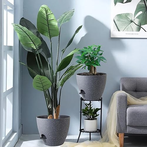 UOUZ 12inch 2Pack Large Self Watering Planters, Plastic Plant Pots with 60oZ Removable Deep Reservoir and Multi Mesh Drainage Holes for Indoor Outdoor Garden Plants and Flowers, Grey Speckles - color: Grey Speckles