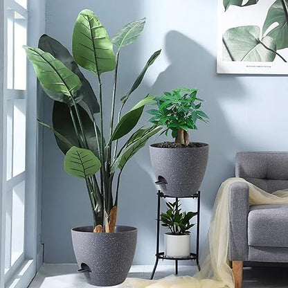 UOUZ 12inch 2Pack Large Self Watering Planters, Plastic Plant Pots with 60oZ Removable Deep Reservoir and Multi Mesh Drainage Holes for Indoor Outdoor Garden Plants and Flowers, Grey Speckles - color: Grey Speckles
