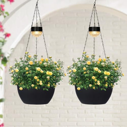 SUNNYPARK 2 Pack Solar Hanging Planters for Plants Outdoor - color: Black