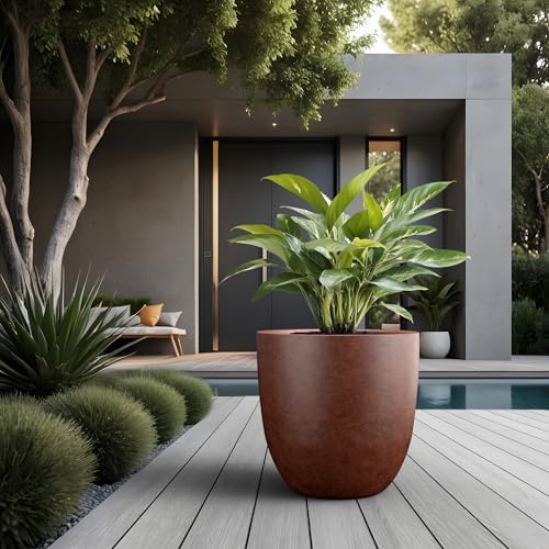Kante Large Round Bowl Rusty Concrete Planter 18" Dia, Outdoor - color: Rusty, size: 18"d