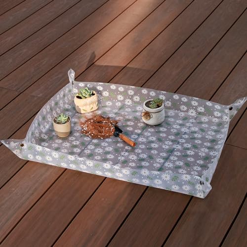 Azureblue 2 Pack Repotting Mat for Indoor Plants Waterproof Clear Potting Mat Foldable Plant Potting Repotting Tray Portable Gardening Tray for Indoor Potting Soil, House Plants Orchid,Succulents M