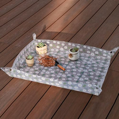 Azureblue 2 Pack Repotting Mat for Indoor Plants Waterproof Clear Potting Mat Foldable Plant Potting Repotting Tray Portable Gardening Tray for Indoor Potting Soil, House Plants Orchid,Succulents M