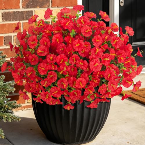 Hrobek Artificial Flowers for Outdoors Faux Petunias Plants UV Resistant - color: Red