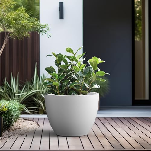 Kante Accent Round Bowl White Concrete Planter 13" Tall, Outdoor - color: White, size: 17.3"w x 13"h