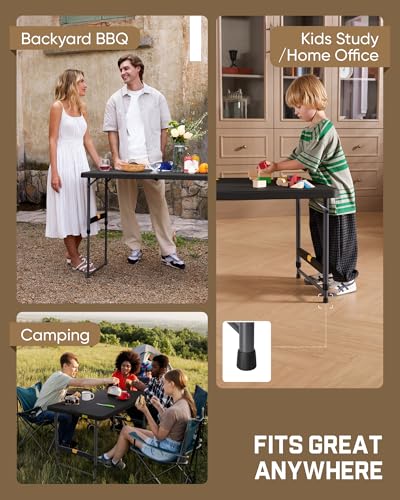 FanttikOutdoor Folding Table 4 Foot Quick Adjust Portable Plastic 4 Heights - color: Black