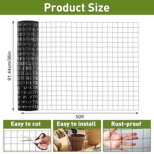 Wire Fence, 36 in x 50 ft PVC Coated Welded Wire Fence, 16GA Garden Border Vinyl Metal Chicken Wire Fencing Mesh Roll for Chicken Poultry Coop, Animal, Fencing，Garden Protection
