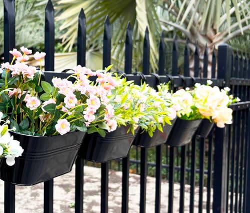 10" Metal Hanging Planter for Railing with Detachable Hooks, Black, 2 Pcs - color: Black