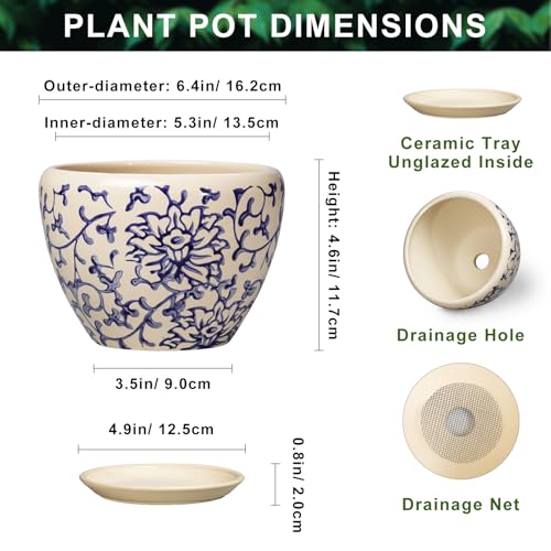 6 Inch Plant Pot, Ceramic Planters for Snake Plants, Retro Blue - color: Retro Blue, size: 6 Inch