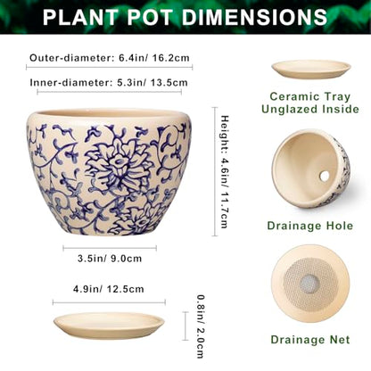 6 Inch Plant Pot, Ceramic Planters for Snake Plants, Retro Blue - color: Retro Blue, size: 6 Inch