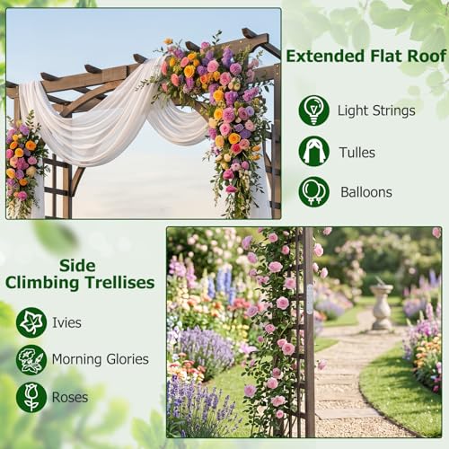 Giantex 85" Wooden Garden Arch Trellis, Wood Flat Top Garden Arbor - color: Dark Brown, size: 63"W x 85"H