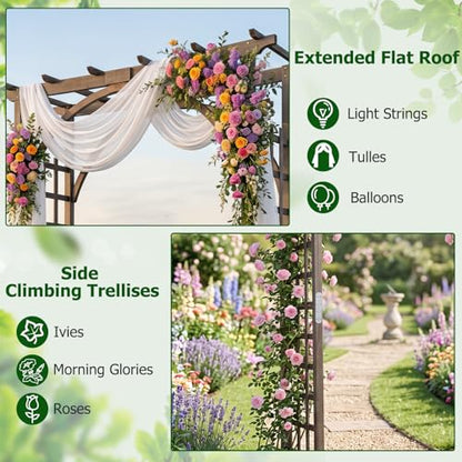 Giantex 85" Wooden Garden Arch Trellis, Wood Flat Top Garden Arbor - color: Dark Brown, size: 63"W x 85"H