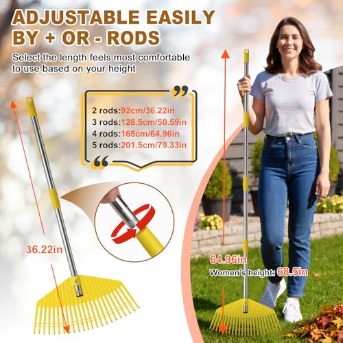 Leaf Rake - 16.5" Wide Nylon Plastic Head,65" Adjustable Handle,Heavy Duty for Leaves,Grass,Pine Needle,Mulch, Small Debris,Lawn-Friendly Tines,Lightweight for Women,Seniors & Kids - style: 65"